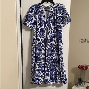 Tropical Blue and White Midi Dress